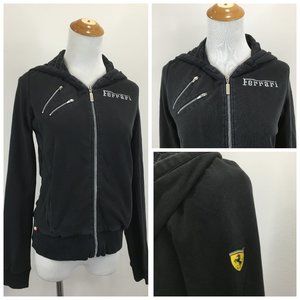 PUMA FERRARI Long Sleeve Black Zip Pockets Logo Hardware Full Zip Hoodie Jacket